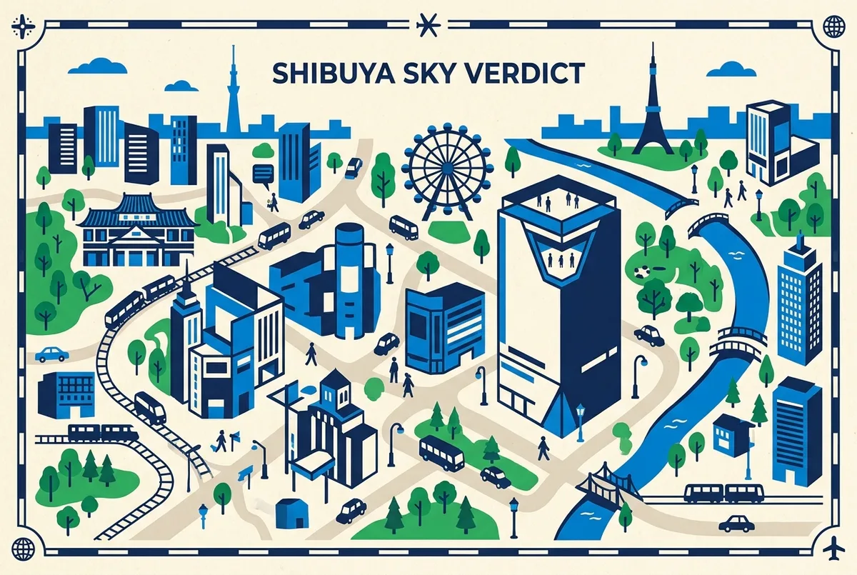 illustrated map of Tokyo highlights for Is Shibuya Sky Worth It? An Honest Verdict, is shibuya sky worth it