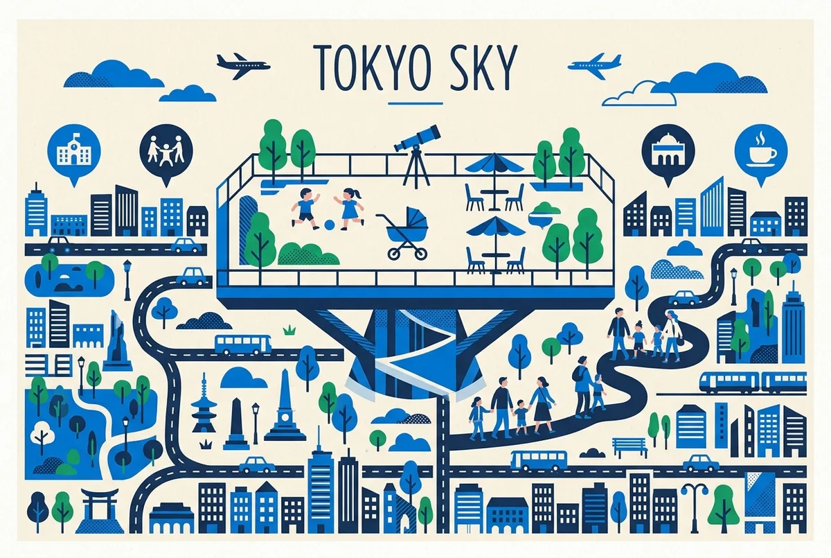 illustrated map of Tokyo highlights for Shibuya Sky with Kids: Age Rules, Strollers and Tips, shibuya sky with kids