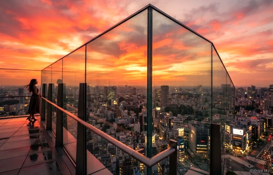 Shibuya Sky morgontur, takterrassen i Miyashita Park