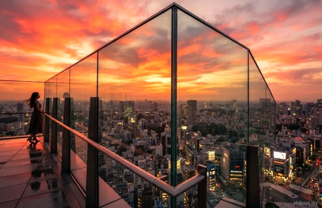 Shibuya Sky ticket tour with Meiji Shrine, view over the city
