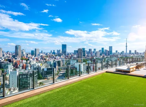 Shibuya Sky billet, byens skyline i dagslys