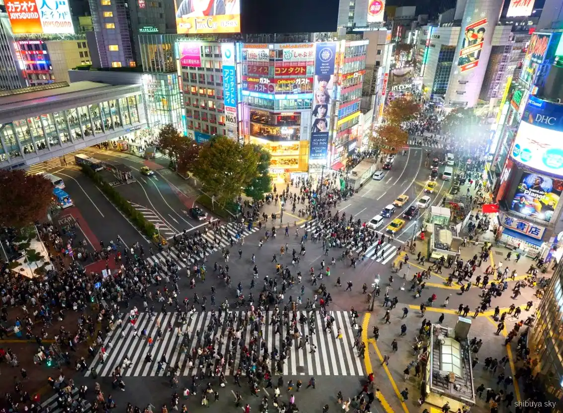 Shibuya Sky natur, guide og gæster i neongaderne