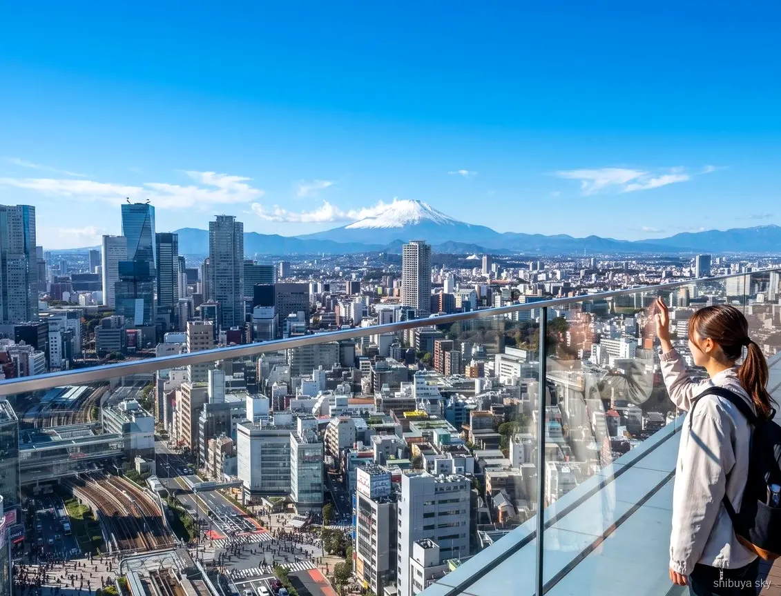 Shibuya Sky ticket tour with Shinjuku Gyoen, view over Tokyo