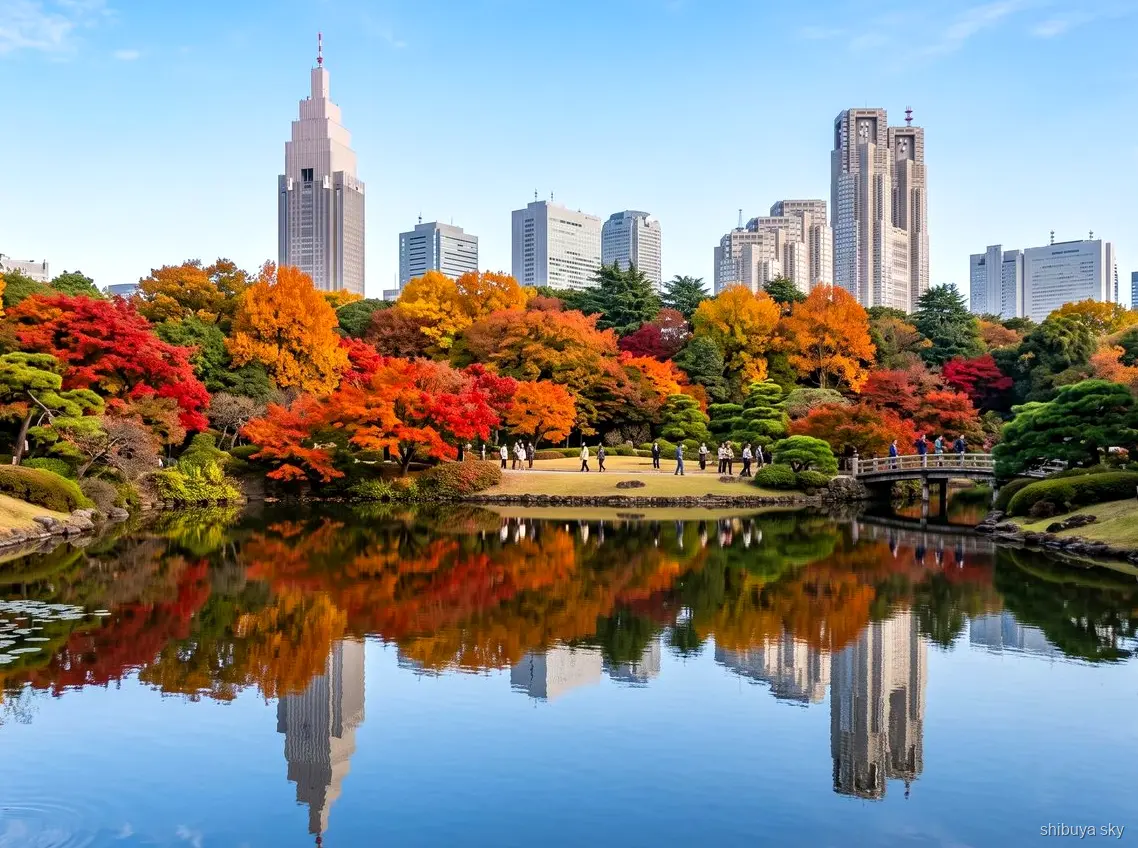Shibuya Sky and Shinjuku Gyoen tour, garden pond