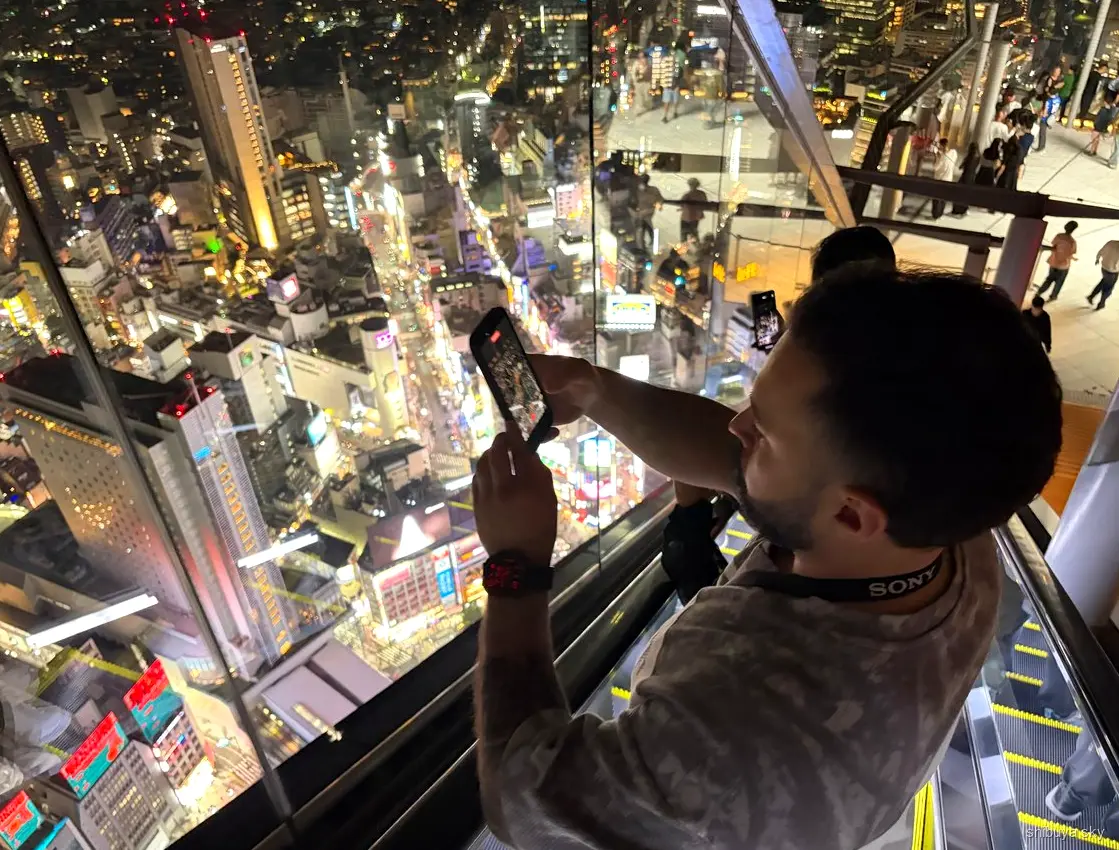 Shibuya Sky tour, city lights from the observation deck