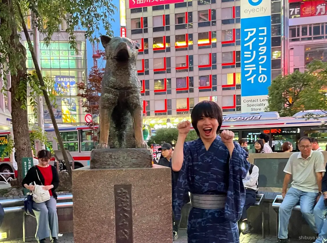 Shibuya Sky biljett och tur i yukata, gator i Shibuya