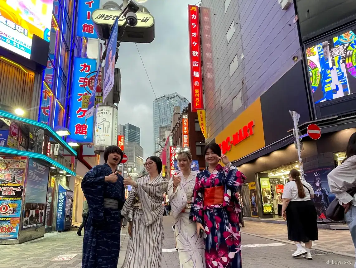 Shibuya Sky yukata tour, night view from the deck